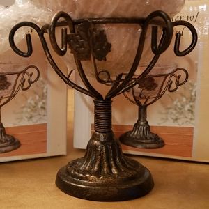 Metal base Glass Candle holder with leaf decal